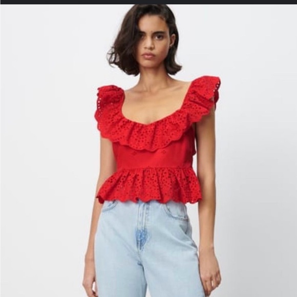 Red Ruffled Women's Top - Picture 1 of 7